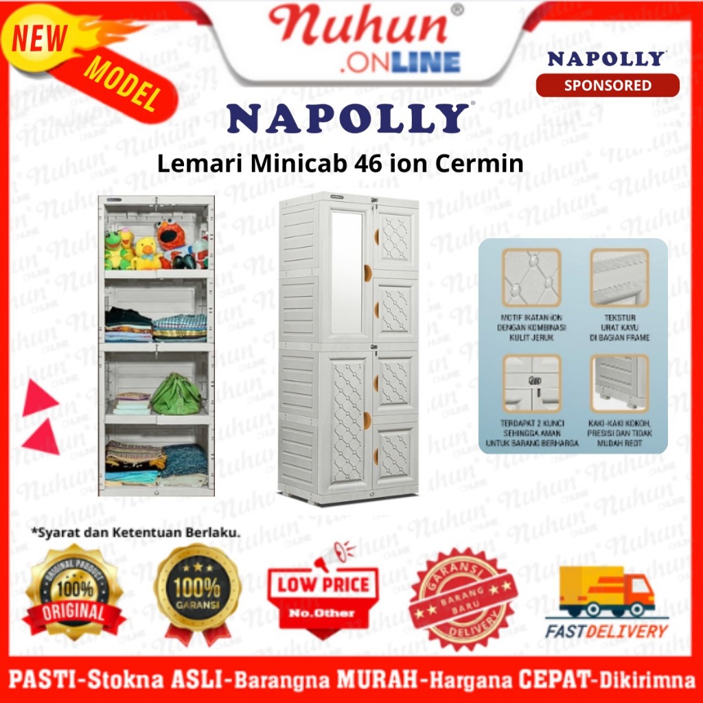 Napolly Lemari Plastik 46 Ion Cermin