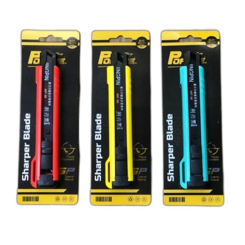 

Pisau Cutter Sliding 3 Mata Carbon Hitam POPEYE Kuter Pemotong Kertas Gigi Besi