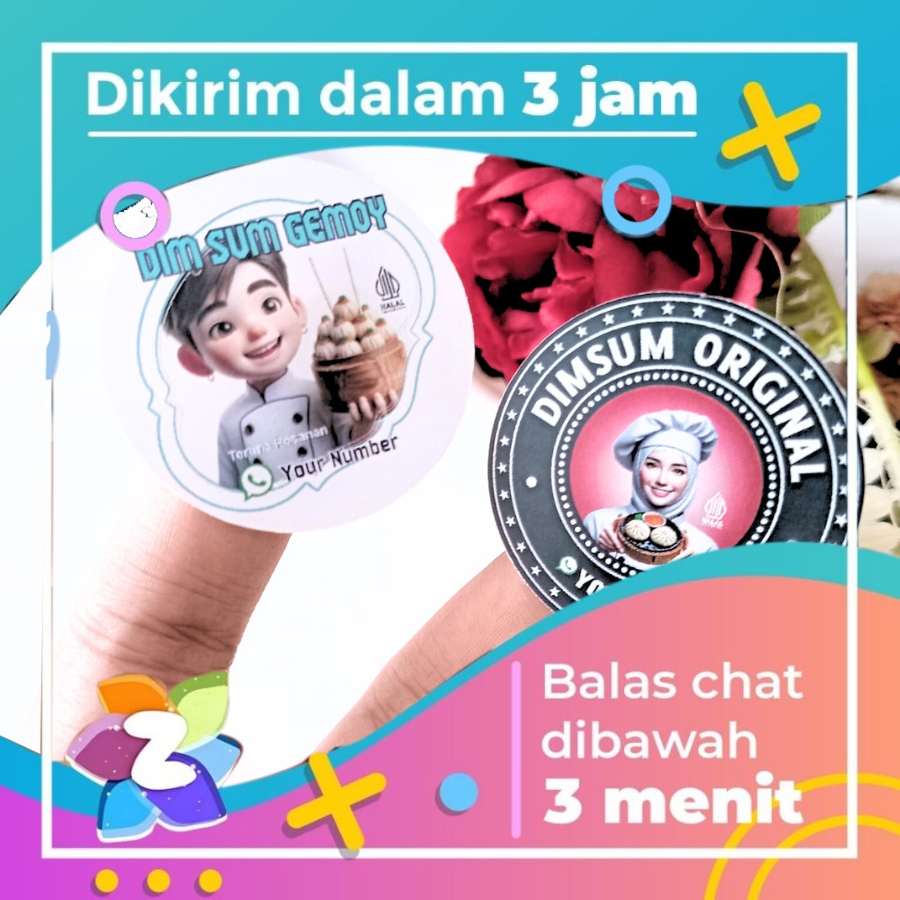 

2-4 Cetak Sticker Dimsum Bentuk Bulat Print Stiker Label Makanan Dim Sum Bisa Ganti Tulisan Uk.Kecil