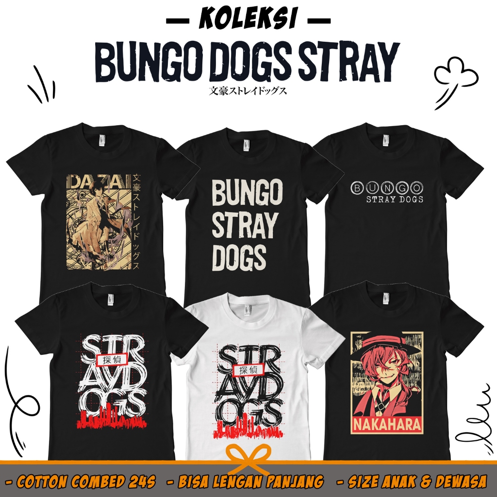 Baju Kaos Anime Pria Wanita Dewasa Tshirt Cotton Combad - BUNGO STRAY DOGS
