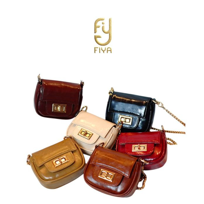 FIYA Tas Koin Mini New Collection Motif Polos Glosy Tas Selempang Tali Ulir Top Mini sling Bags