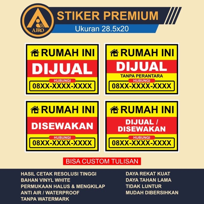 

Stiker Sign Rumah Ini Dijual / Rumah Ini Disewakan - Ukuran 28,5x20 Cm