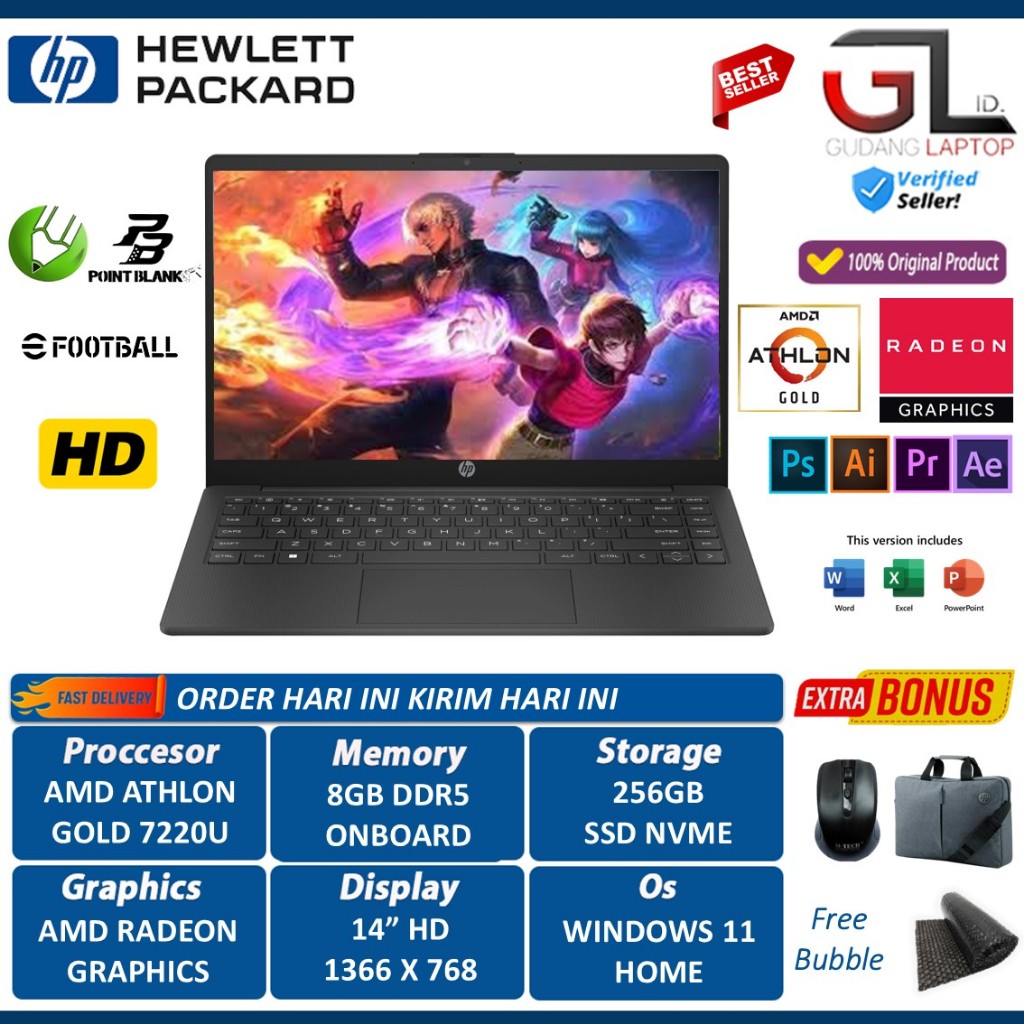 Hp 15 Amd Athlon Gold 7220U 8GB 512GB 15 Inch HD Black Win11