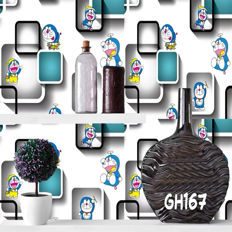 wallpaper dinding motif doraemon kotak 3D | wallpaper dinding karakter
