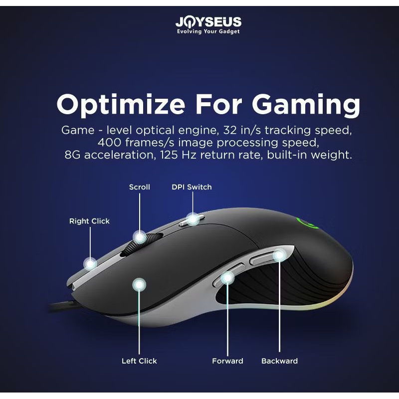 Joyseus X6 Mouse Gaming Hitam 3200 DPI LED Breathing Light