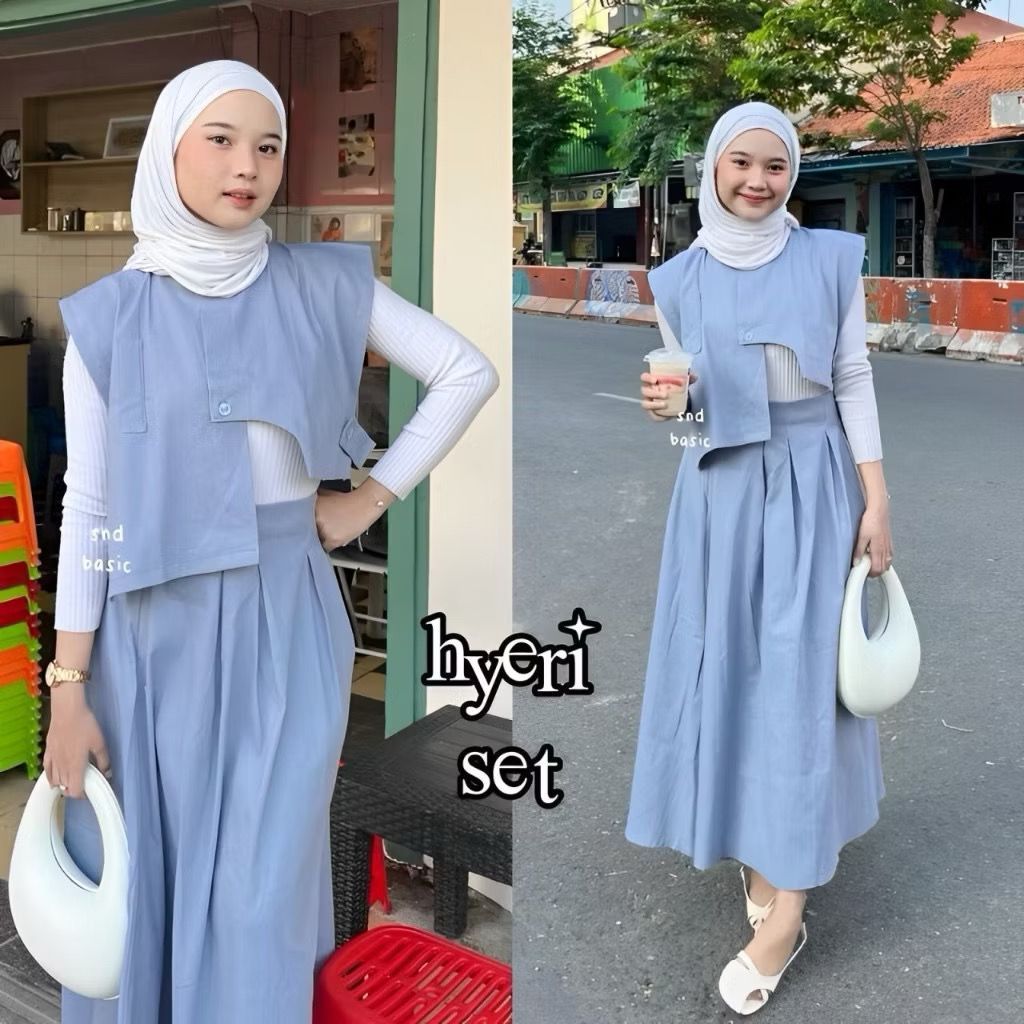 Hyeri Set Rompi Linen Setelan Wanita Kekinian Outfit Set Korean Style One Set Wanita Ootd Hijab Mura