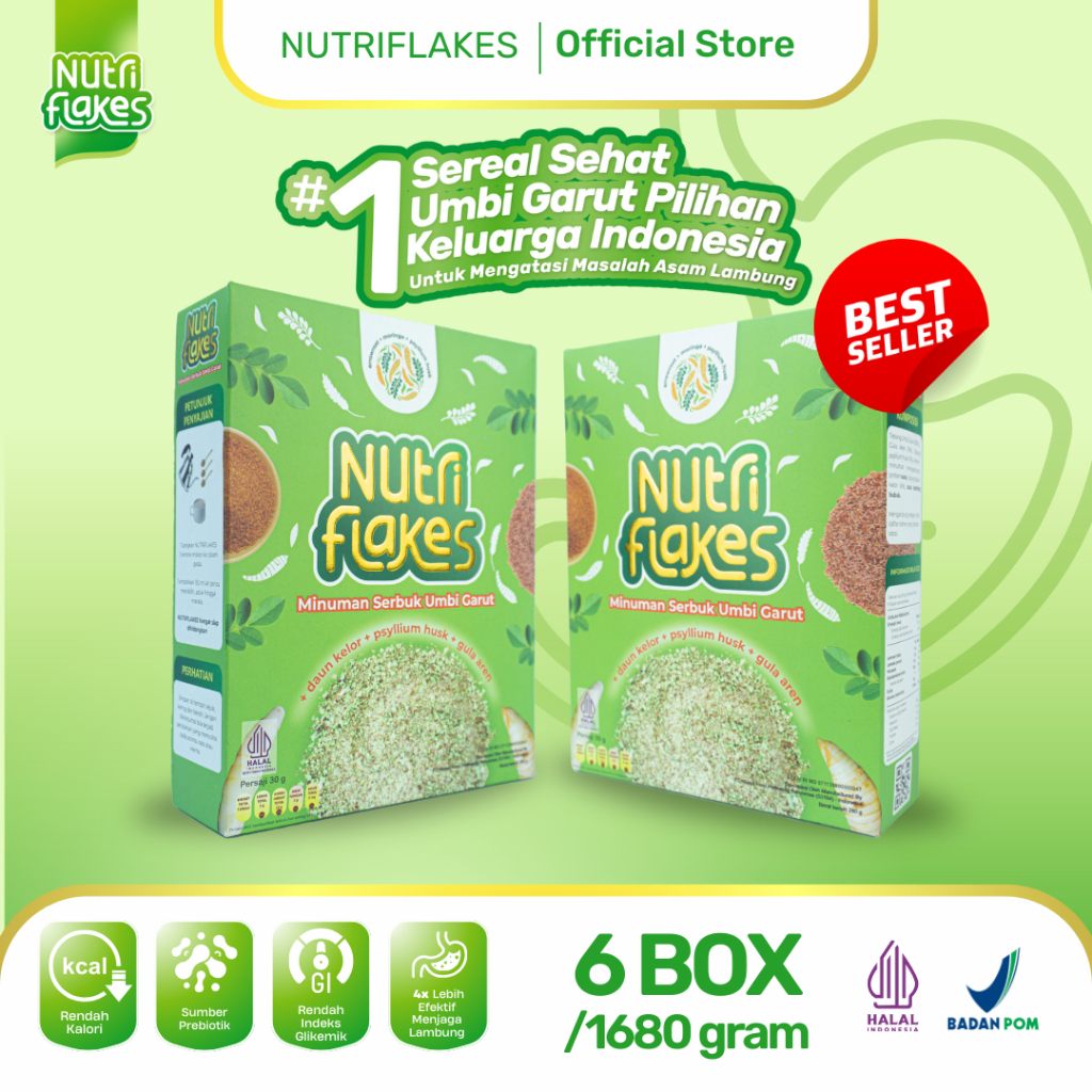 

NO_MORE Nutriflakes Sereal Umbi Garut Asam Lambung Original 6 Box