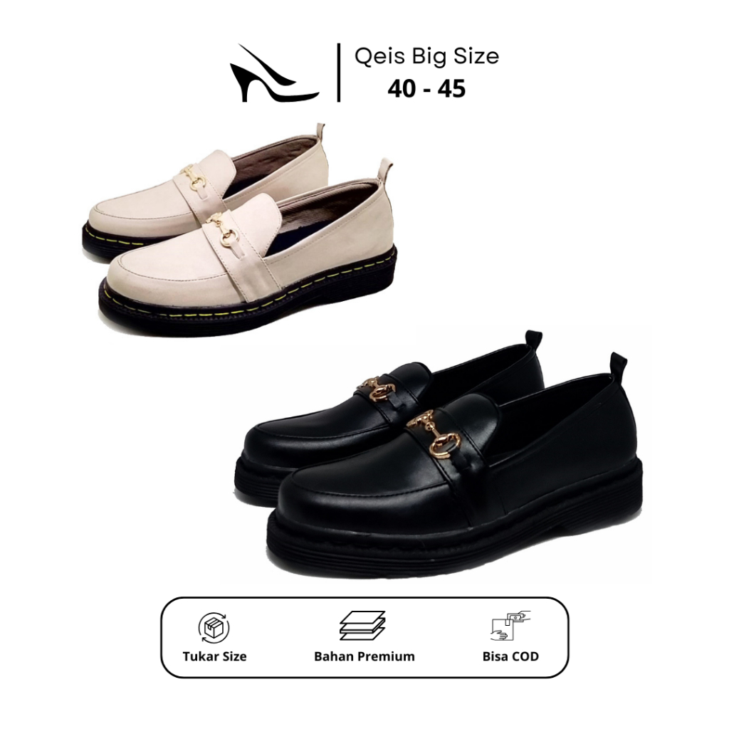 BIG SIZE - Loafer Wanita Orignal DOCMART / Sepatu Casual Hitam Ukuran Jumbo 40 41 42 43 44 45