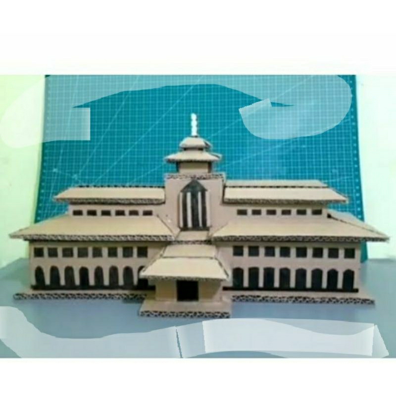 diorama miniatur gedung sate bahan kardus kerajinan tangan tugas handemade