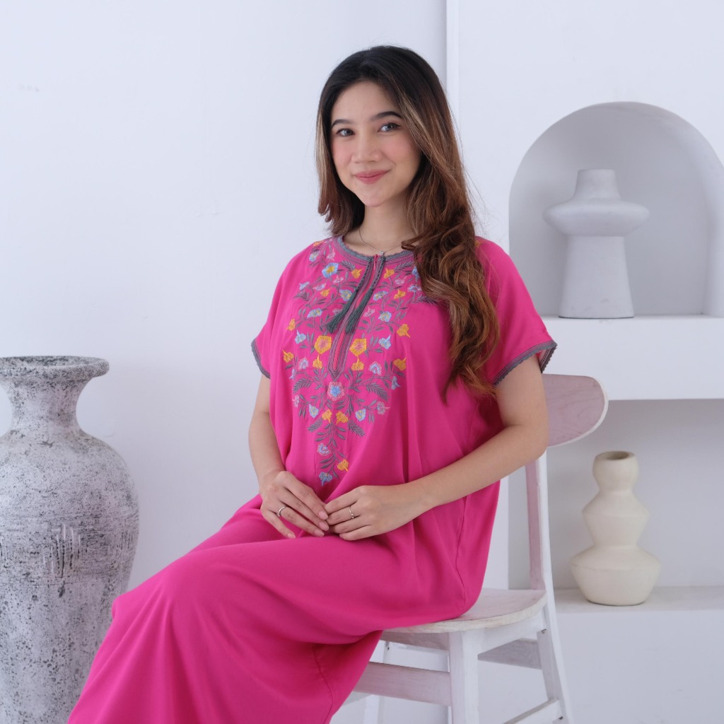Daster Polos Bordir Daisy Katun Rayon Premium