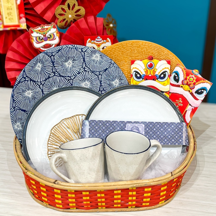 

CNY Hampers Parcel Imlek Piring Keramik Sincia - 6pc CHROME + Basket + FREE Card