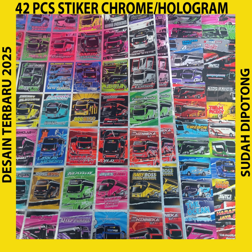 

STIKER BUS BASURI CHROME/SILVER/ HOLOGRAM 42 PCS KOTAK NEW DESAIN