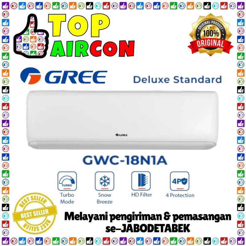 AC GREE GWC - 18N1A GREE DELUXE STANDAR AC 2 PK HARGA + PASANG INSTALASI