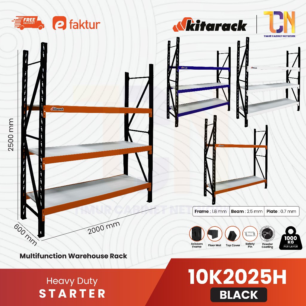 Rak Gudang Besi 1 Ton 2.5 Meter Rak Gudang 3 Susun 1 Ton / Layer Frame Hitam