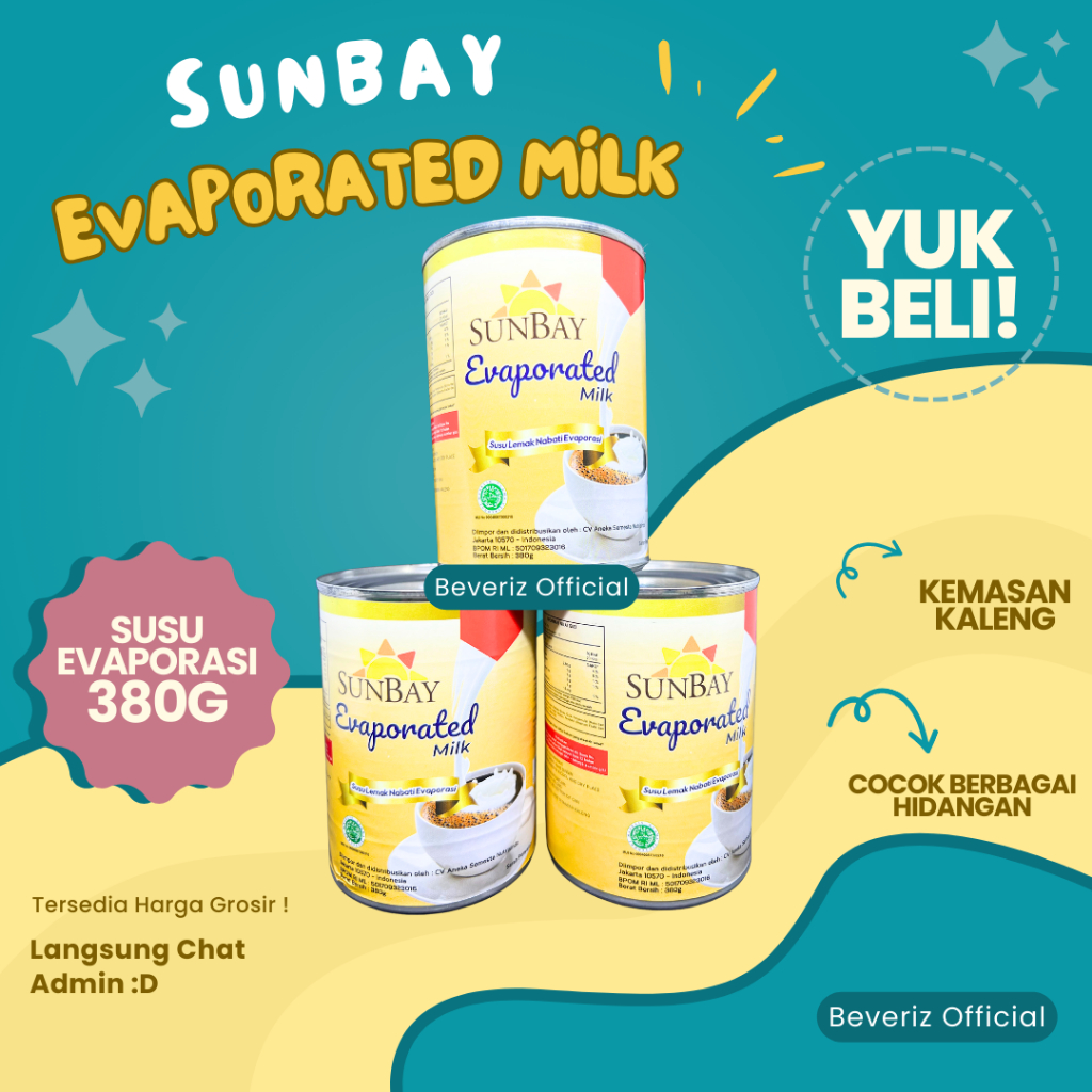 

BEVERIZ Sunbay Susu Evaporasi | Evaporated Milk 380 Gram {BISA COD} { Tersedia Harga Grosir}