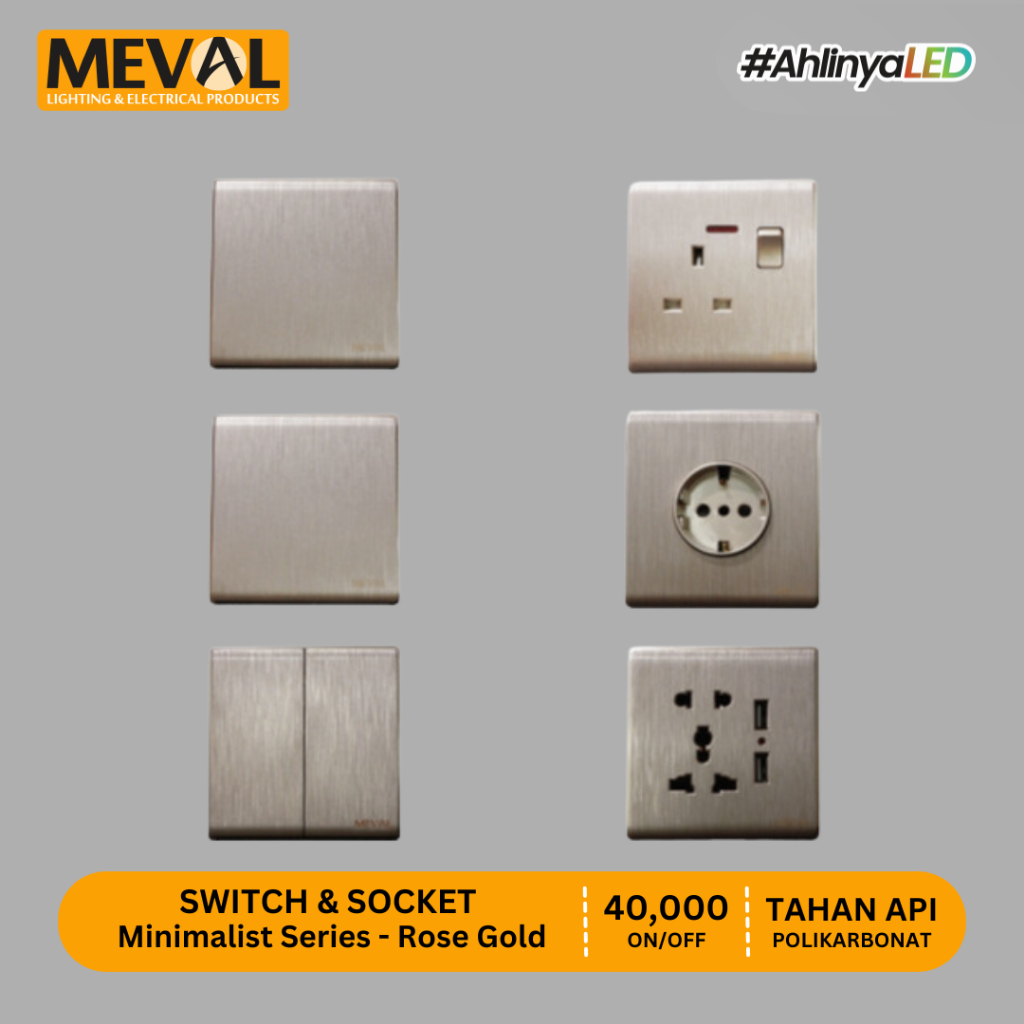 MEVAL Stop Kontak Saklar dan Soket Minimalist - Rose Gold Hairline