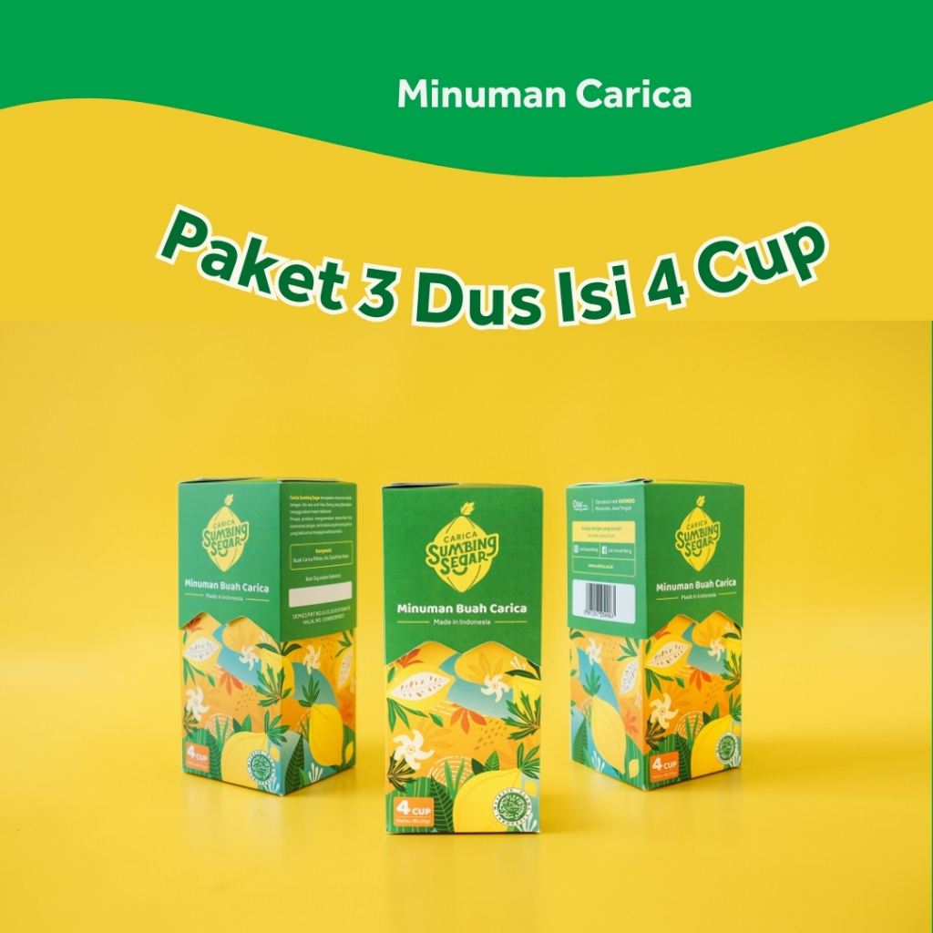 

Paket 3 Dus isi 4 Minuman Carica Oleh-Oleh Khas Wonosobo Sumbing Segar sudah BPOM MD dan Halal