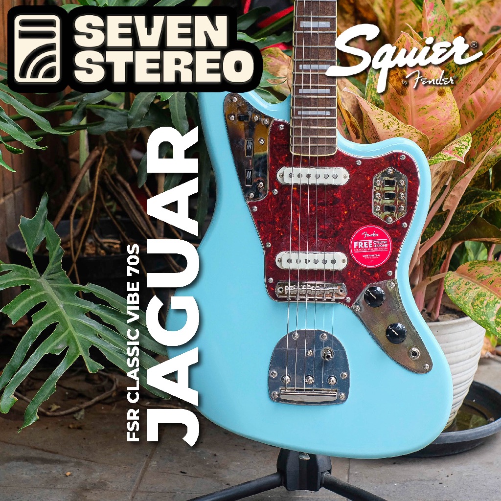 Squier FSR Classic Vibe 70s Jaguar Electric Guitar Laurel FB Daphne Blue