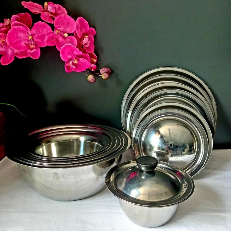 Baskom Tutup, Mangkok Dapur Tutup Bulat, Wadah Serbaguna Stainless Steel Bowl Lid