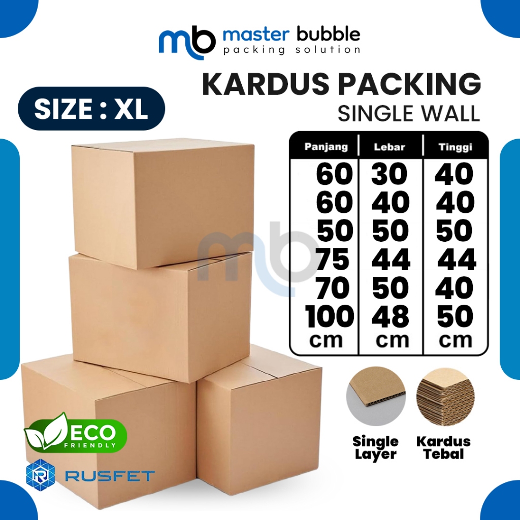 

Kardus Packing Dus Box Cardboard Jumbo RUSFET Single Layer Coklat Polos Harga Ecer Lembar Premium