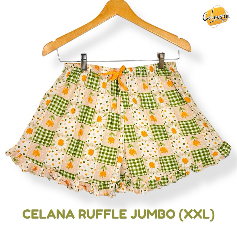 COLOURINAJA Celana Ruffle Jumbo (XXL) - Celana Pendek Jumbo Wanita - Celana Wanita Terbaru - Hot Pan