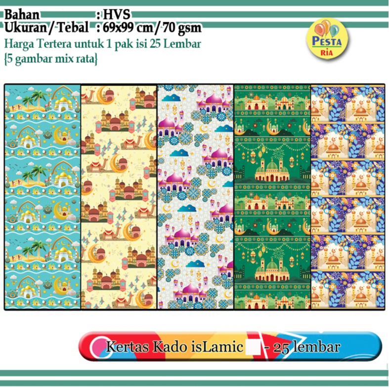 

Murah!! (1Set 25lmbr) Kertas kado motif JUMBO ISLAMIC, kertas kado lebaran, Kertas Kado Setara Sanwa Sansan Wawa