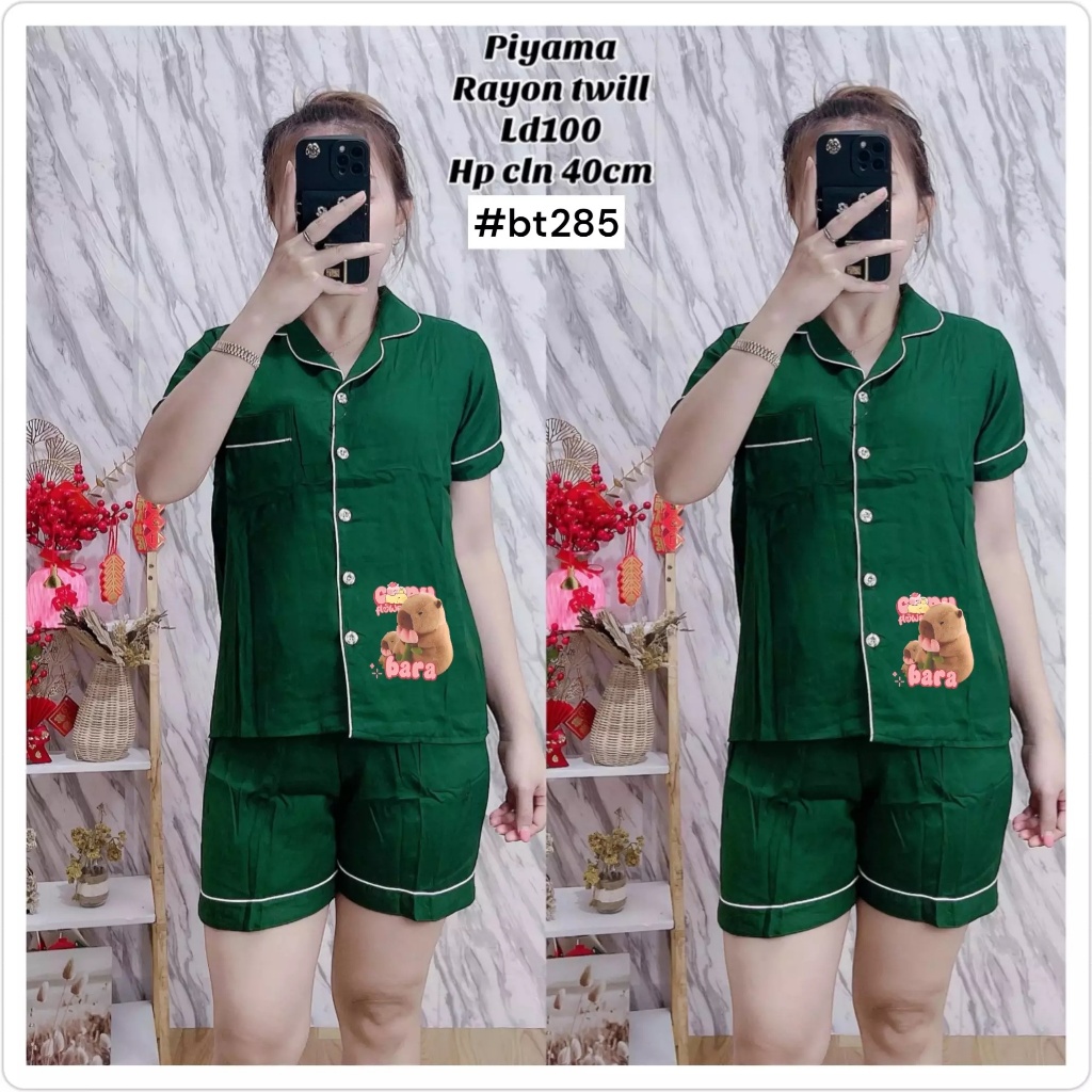 Setelan Piyama Wanita / PIyama Celana Pendek Rayon Twill / Motif Capybara