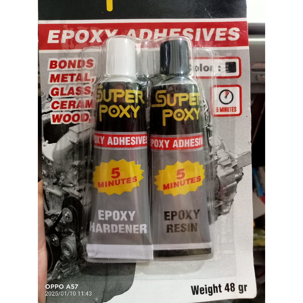 Super Poxy Plastik Steel Lem Radiator Perekat Gasket Lem Besi Epoxy 5 Menit Super Poxy 48gr Besi Baj
