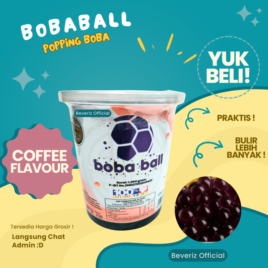 

BEVERIZ Bobaball Coffee Popping Boba Bursting Kemasan Toples 1Kg {BISA COD} { Tersedia Harga Grosir}