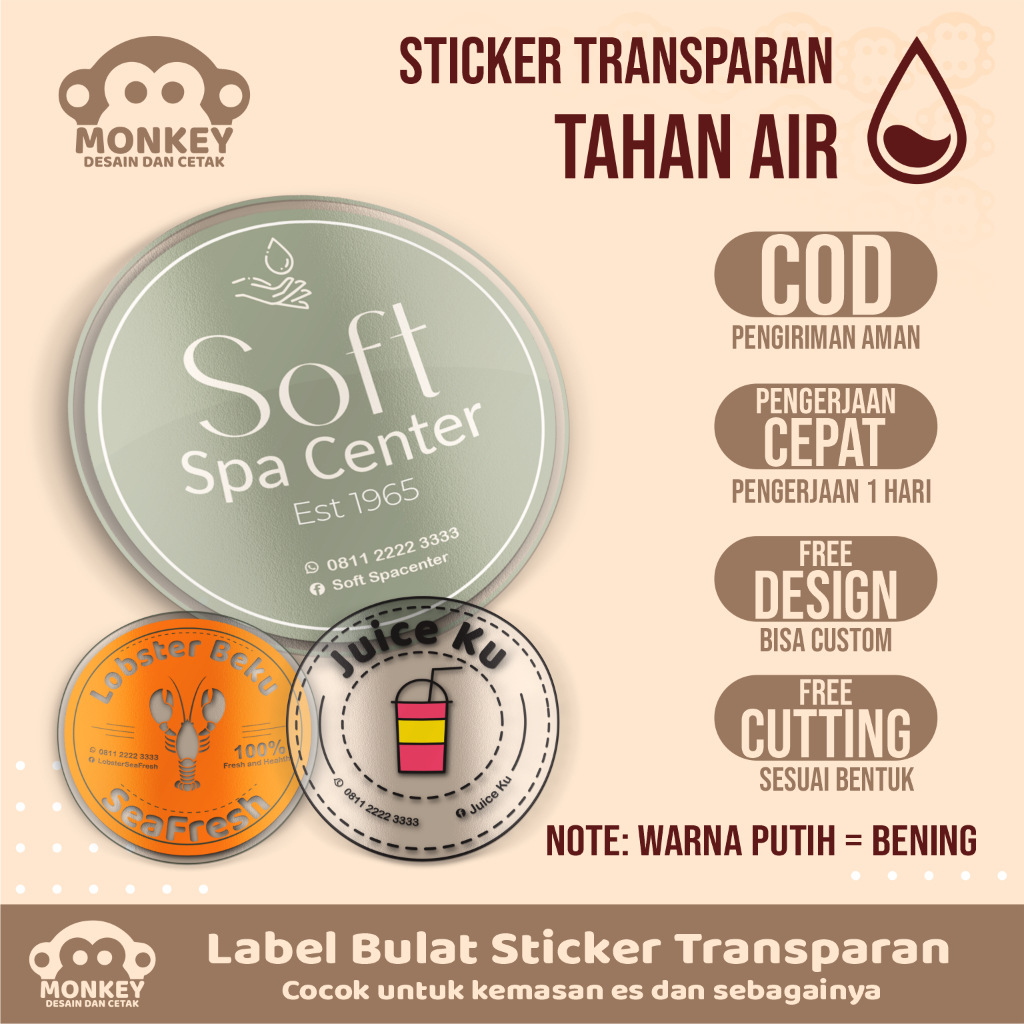

FREE CUSTOM STICKER TRANSPARAN BENING LABEL STICKER KEMASAN STICKER TOPLES STICKER MINUMAN