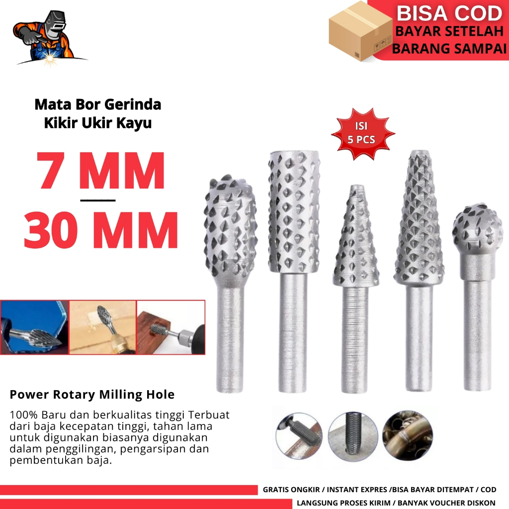 Mata Bor Kikir Kepala Mesin Bor Ukir Ukiran 1set 5pcs Penggiling Kayu Besi / Milling Power Rotary Mi
