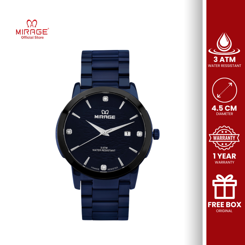 Mirage Jam Tangan Original Analog Pria Terbaru Trendy Navy Blue Rosegold 8809 / 8894 M Stainless Ant