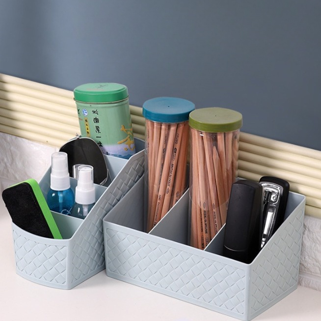 

Rak Meja Tempat Alat Tulis 3 Sekat / Rak Organizer Tempat Penyimpanan ATK / Kotak Wadah Kosmetik
