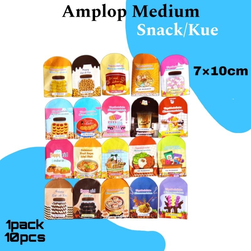 

Amlop Medium Snack/Kue 7x10cm/Amplop Siap pakai/MEDIUM/ Motif Snack/Kue Lebaran (isi 10pcs)