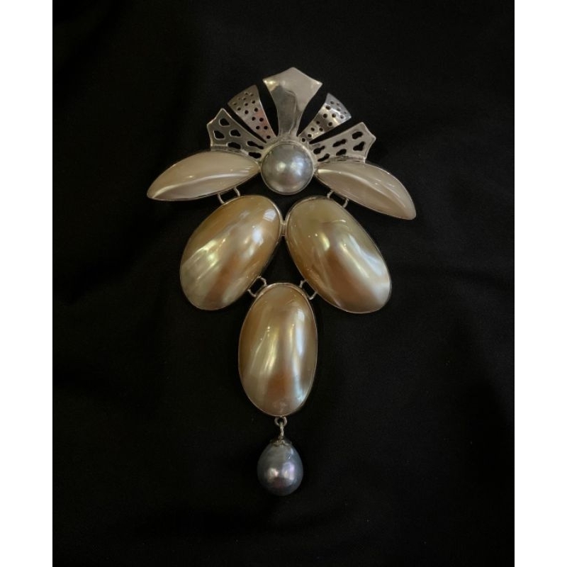 Bros Mutiara Air Laut Asli, Mutiara Air Laut Barok, Kulit Kerang, Rangka Perak 925