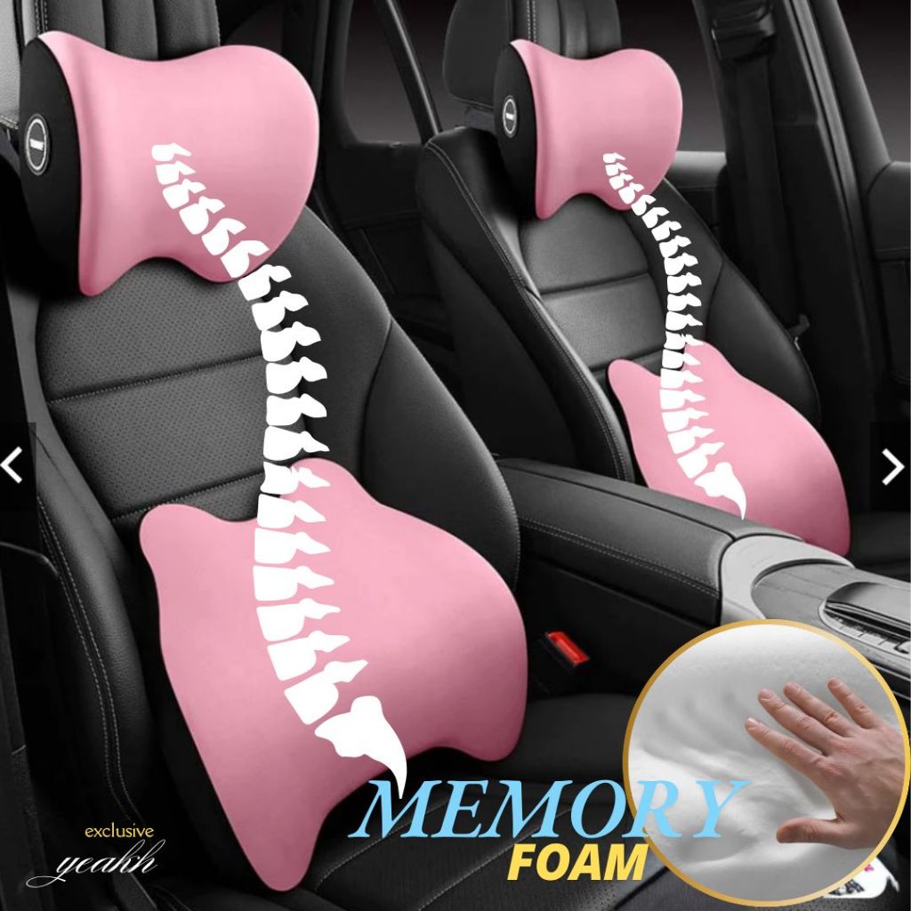 Bantal memory foam mobil leher punggung empuk yeakh Hitam Pink