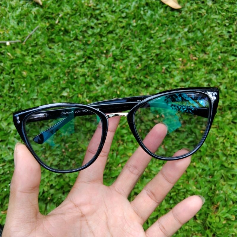 Kacamata custom frame Cat Eye Lensa Photocromic dan Bluecromic A36169 Free box + Lap kacamata