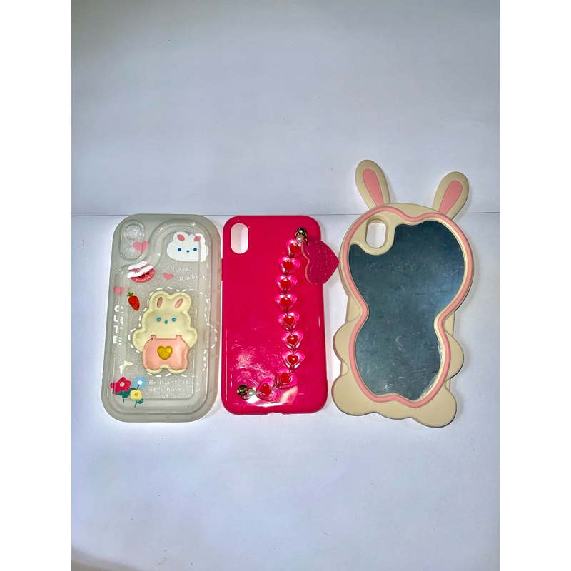 New case iphone xr mirror rabbit pink boneka lucu premium
