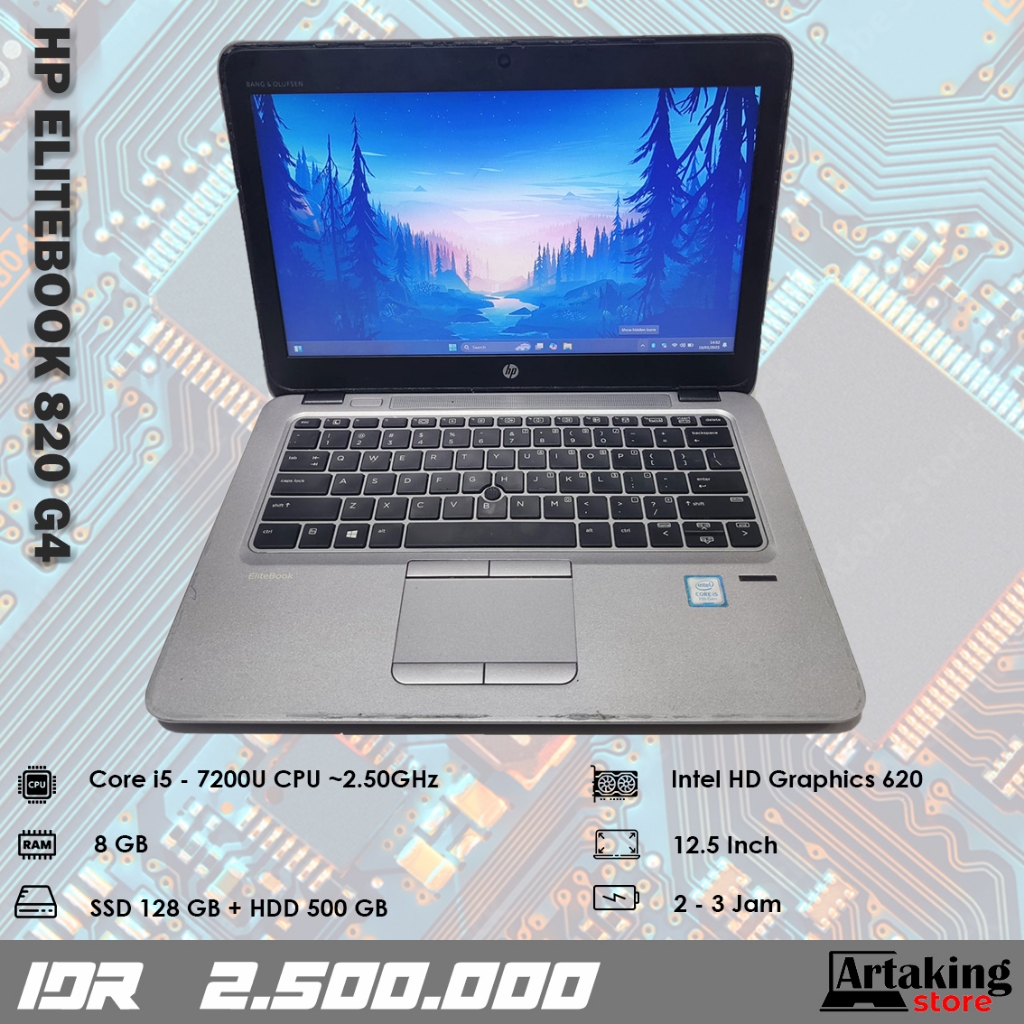 HP EliteBook 820 G4 - Core i5 - Gen 7 th - Ram 8 GB - Sudah SSD