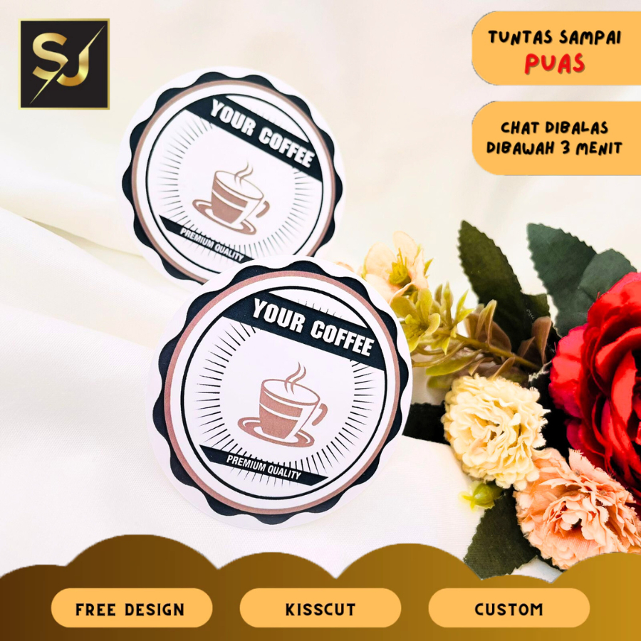 

9-15 Sangjaya Stiker Label Minuman Kopi Sticker Free Desain Custom Edisi Produk Coffe Murah Bandung