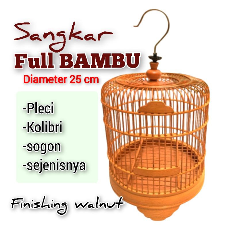 Sangkar burung pleci full bambu diameter 25cm