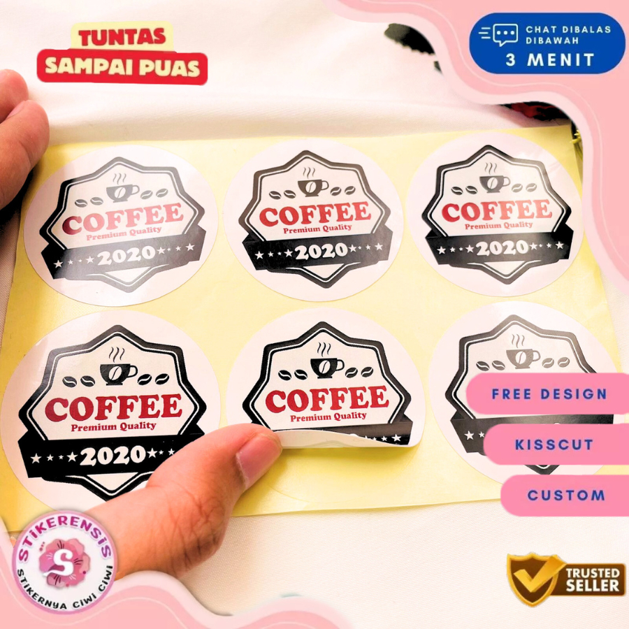 

9-15 Stikerensis Cetak Label Minuman Coffee Stiker Produk Botol Cup Kopi Sticker Bulat Chromo Coffe