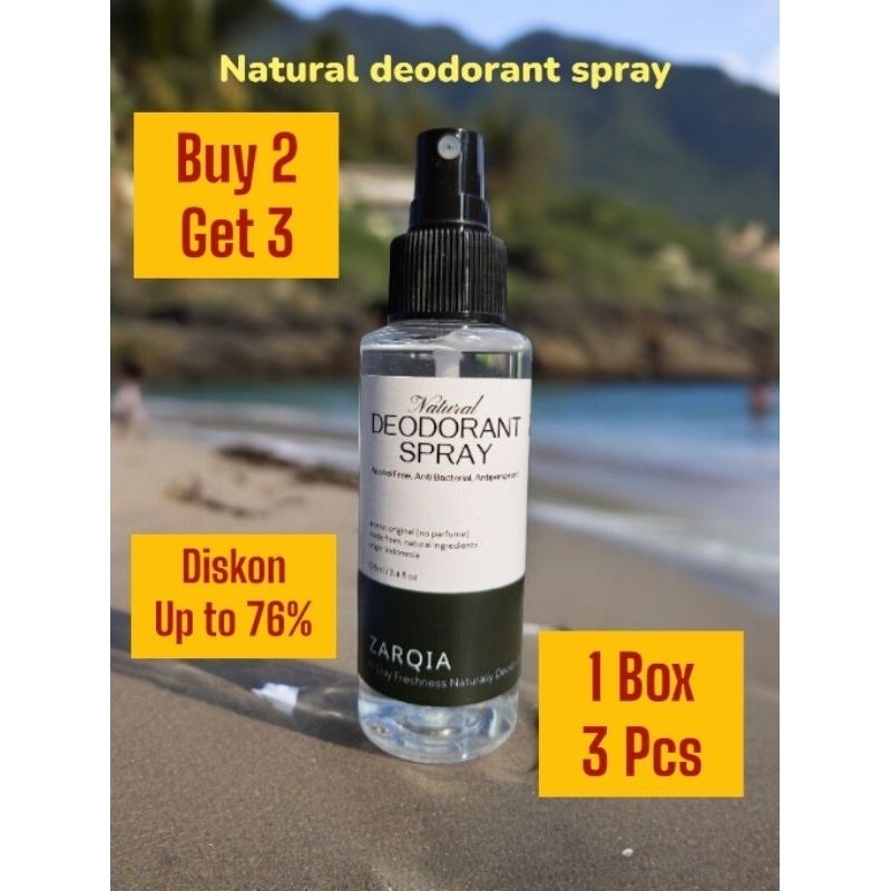 Zarqia Natural Deodorant Spray Tawas 100ml [1box 3pcs] Deodorant Tawas Alami Spray Ampuh Tahan 72Jam