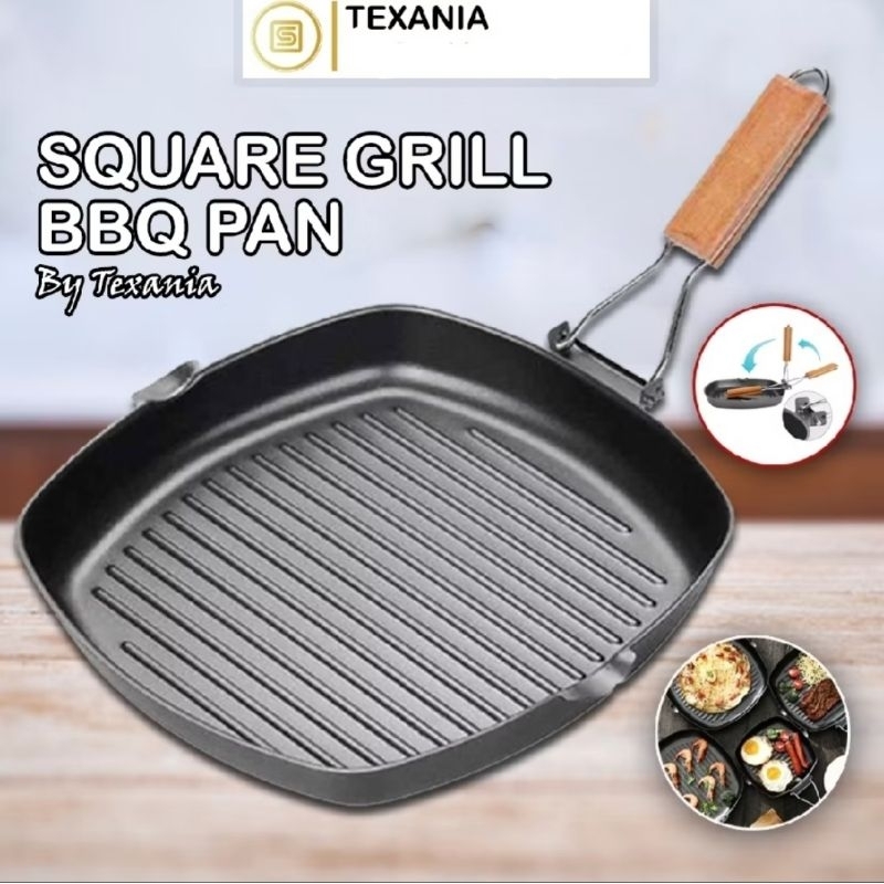 Texania Panci Panggang Square Grill Pan Foldable 20cm Wajan BBQ Anti Lengket