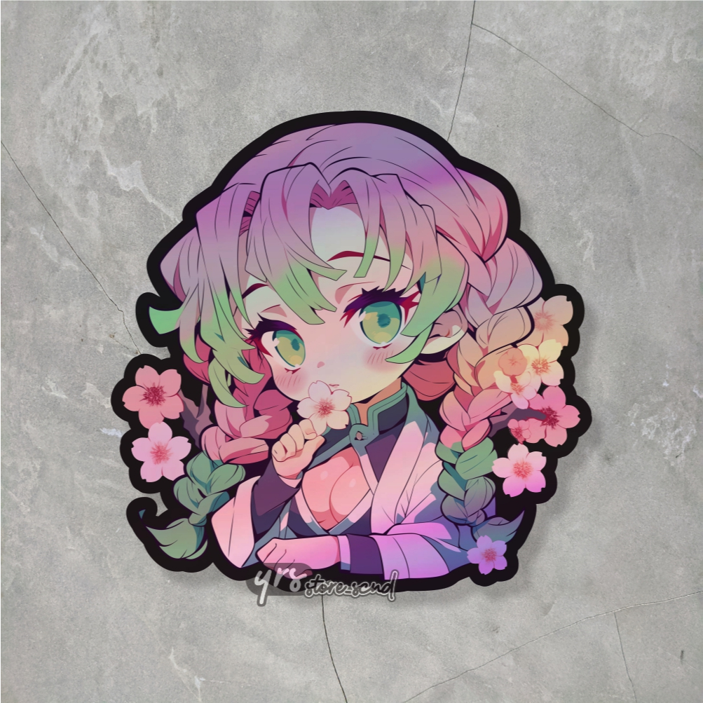 

Sticker Mitsuri Kanroji Kawai Hologram Ukuran +- 5,6 x 5,6 cm sticker Murah Max Decal Awet