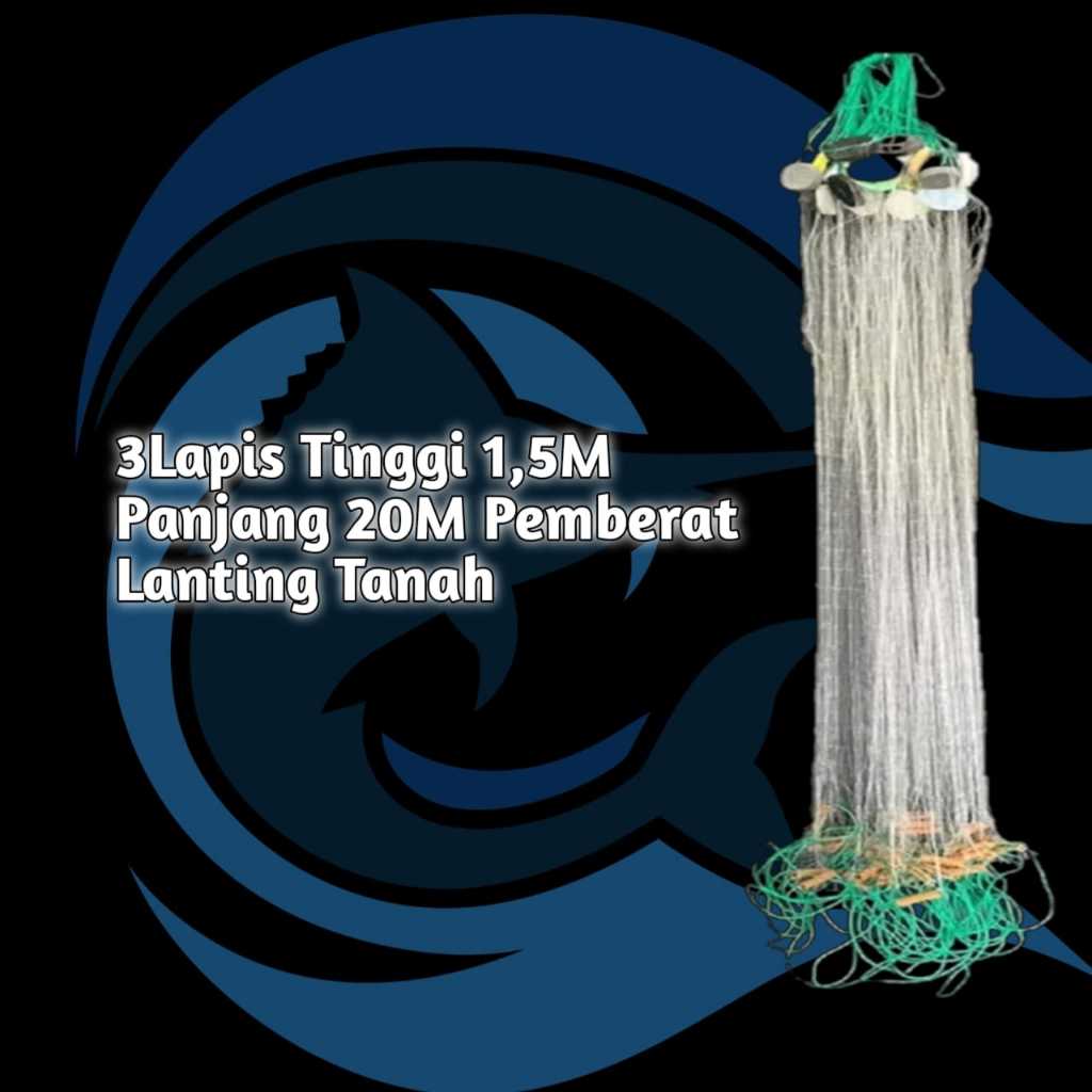 Jaring Ikan Siap pakai 3 Lapis Tinggi 1,5m Panjang 20m penangkap ikan