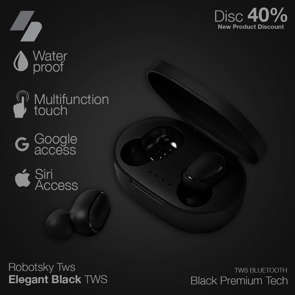 TWS anti air | hitam | simple | tws kantor | headset bluetooh | tws elegan