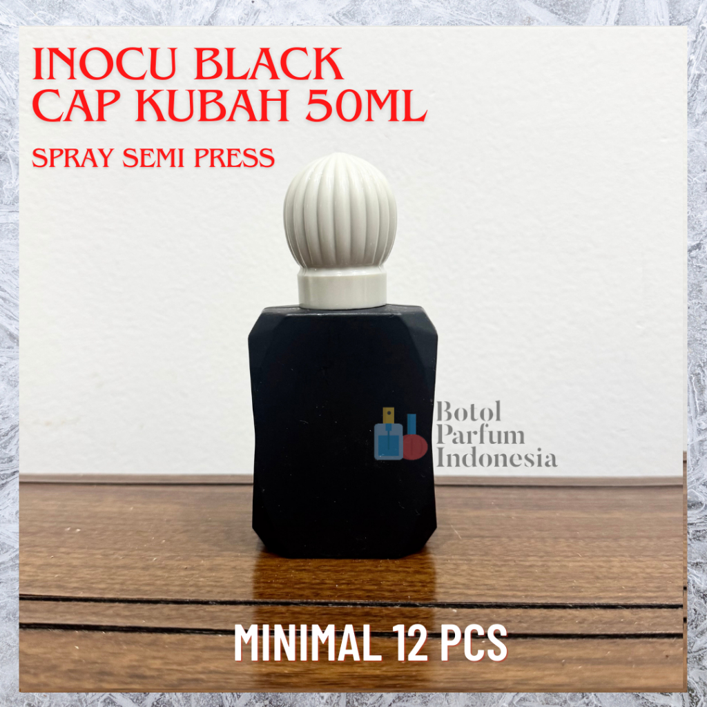 Botol Parfum Kaca Inocu Black 50ml Cap Kubah Spray Semi Press - BOTOL PARFUM KOSONG KACA 50ML