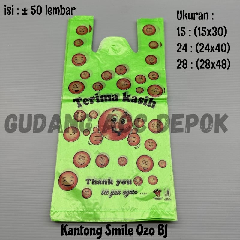 Hd Kantong Kresek Plastik Smile WARNA Terima Kasih Enjoy Ukuran 15 24 28 MEREK OZO ISI 50 LEMBAR