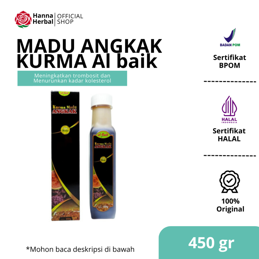 

MADU ANGKAK KURMA Al baik 450 ML Madu Sari Kurma Angkak | Obat herbal dbd, tipes, tyhpus, panas demam | Herbal Obat DBD,TYPUS,DEMAM,LAMBUNG/MAAG,STAMINA : Kurma Madu Angkak